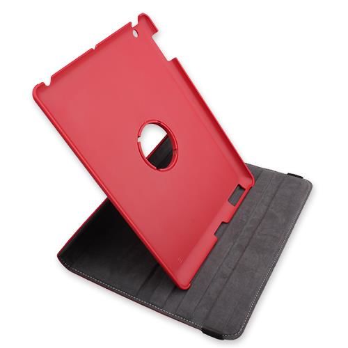 iPad 4 ile Uyumlu 360 Derece Dönebilen Deri Kılıf Kırmızı Renk