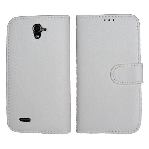 inTouch 3 ile Uyumlu Deri Kılıf Yan Model Kartlıklı Cüzdanlı Beyaz