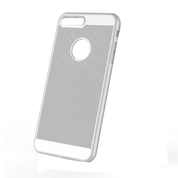 iPhone 7 Plus ile Uyumlu Rubber Delikli Sert Kılıf Gümüş