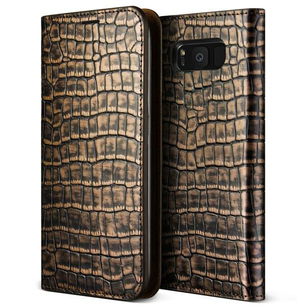 VRS Design Galaxy S8 ile Uyumlu Genuine Croco Diary Kılıf Dark Gold