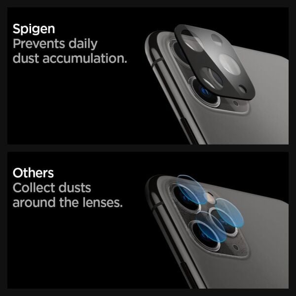 Spigen iPhone 11 Pro Max / 11 Pro ile Uyumlu Kamera Lens Cam Ekran Koruyucu Full Cover (2 Adet) Black