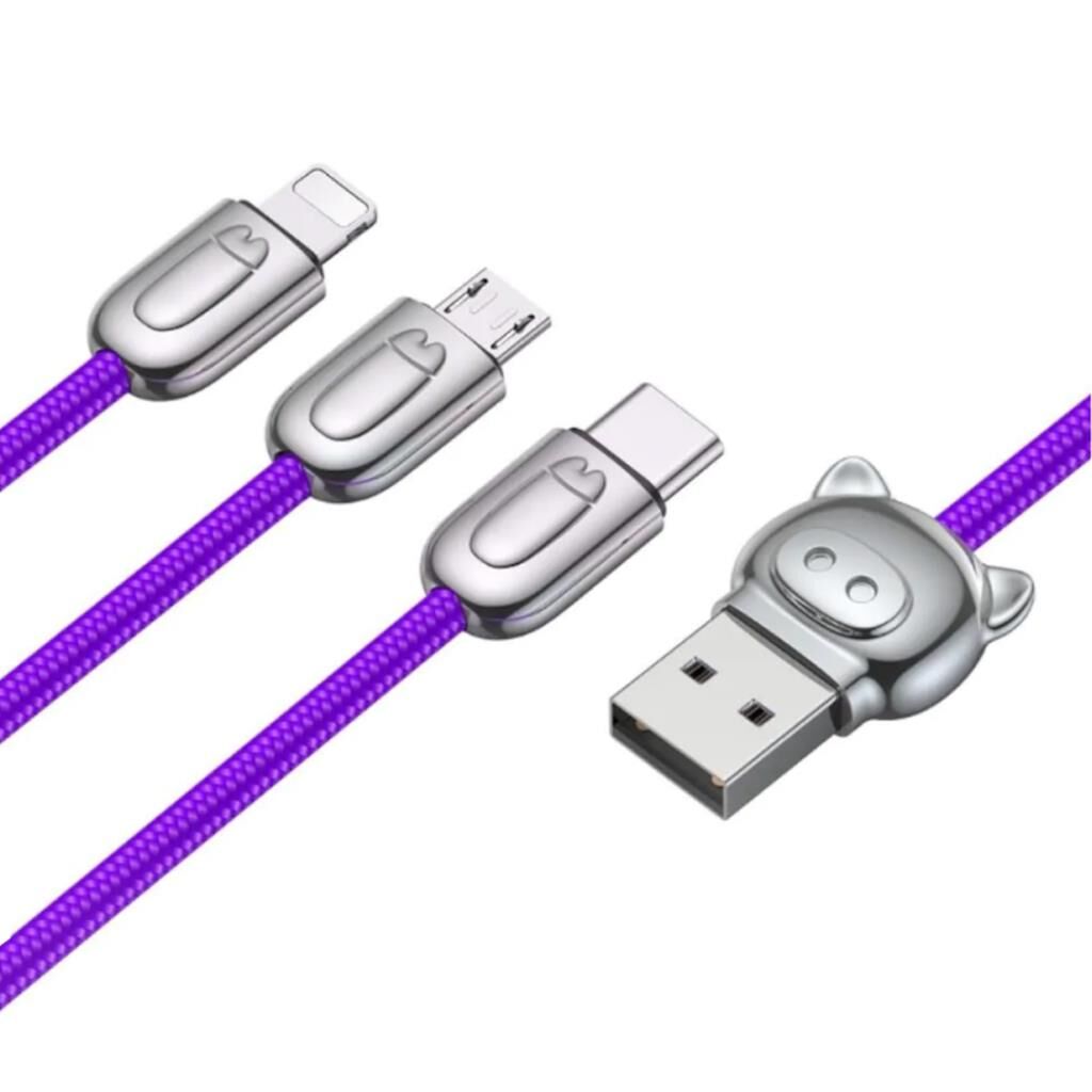 Baseus Three Little Serisi 3in1 Çok Uçlu 3.5A 1.2M Şarj Kablosu Mor CAMLT-PG03