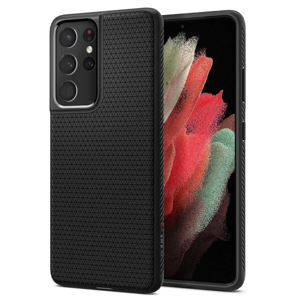 Spigen Galaxy S21 Ultra ile Uyumlu Kılıf Liquid Air Matte Black