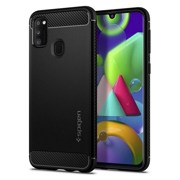 Spigen Galaxy M21 ile Uyumlu Kılıf Rugged Armor Matte Black