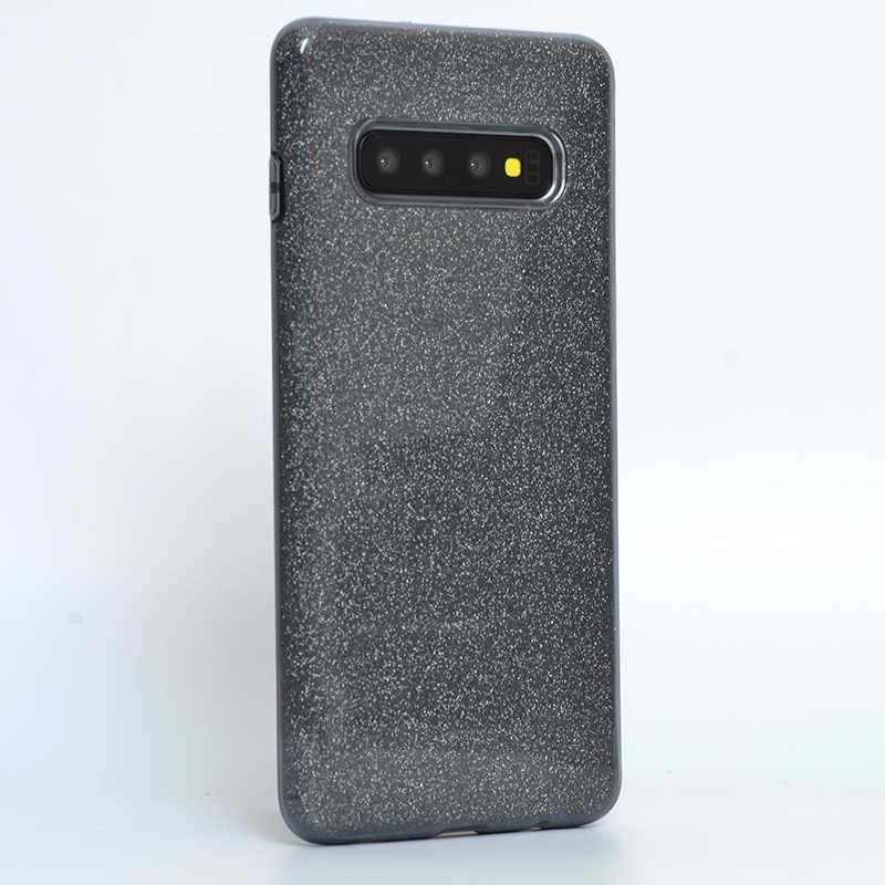 Galaxy S10 Plus ile Uyumlu Shining Simli Silikon Kılıf Siyah