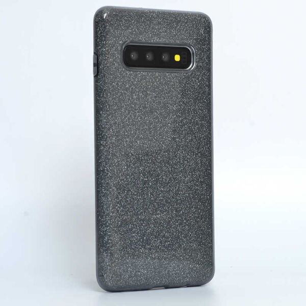 Galaxy S10 Plus ile Uyumlu Shining Simli Silikon Kılıf Siyah