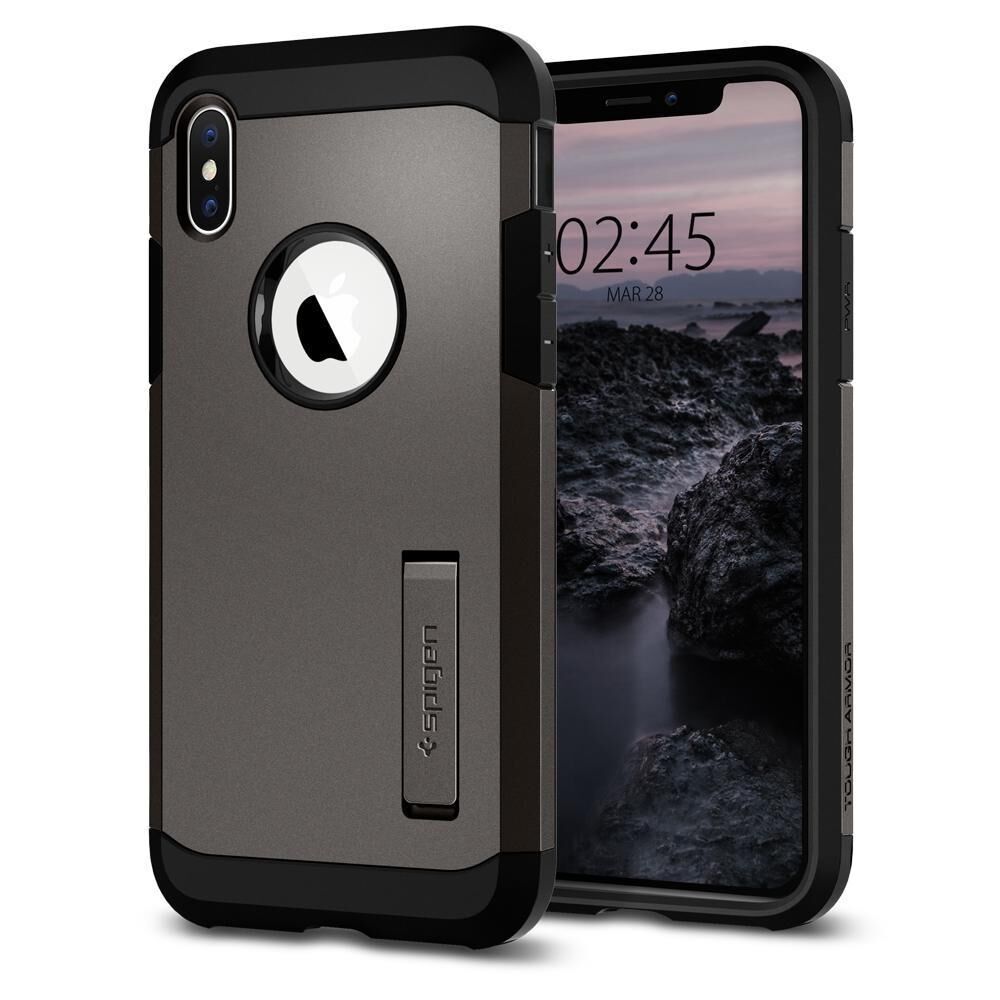 Spigen iPhone XS ile Uyumlu Kılıf Tough Armor Gunmetal (Out)
