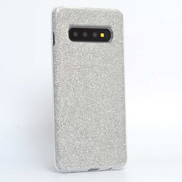 Galaxy S10 Plus ile Uyumlu Shining Simli Silikon Kılıf Gümüş