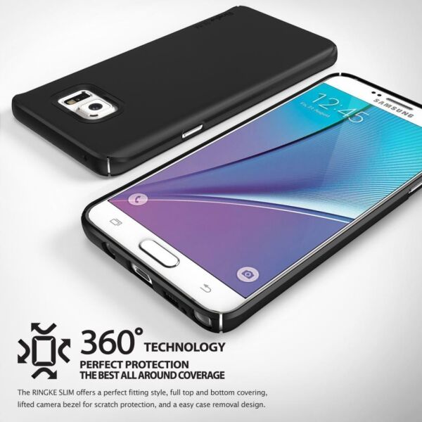 Ringke Slim Galaxy Note 5 ile Uyumlu Kılıf SF Black 4 Tarafı Saran İnce Şık Tasarım