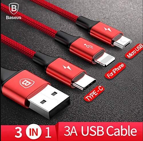 Baseus 120cm 3 in 1 Usb Kablo Quick Charge Kırmızı