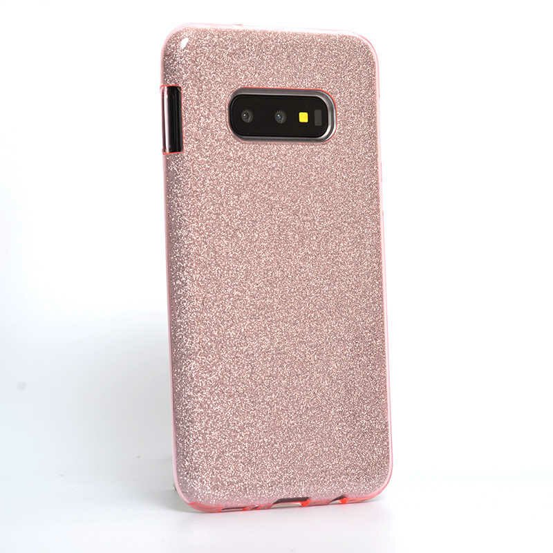 Galaxy S10e ile Uyumlu Shining Simli Silikon Kılıf Pembe