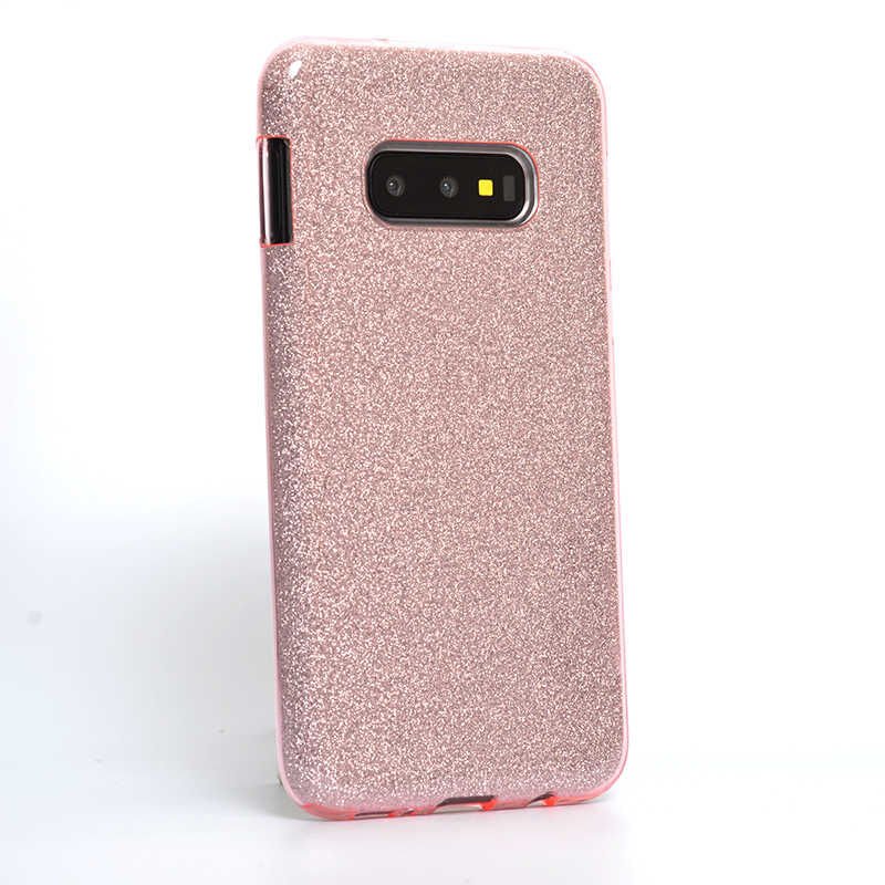 Galaxy S10e ile Uyumlu Shining Simli Silikon Kılıf Pembe
