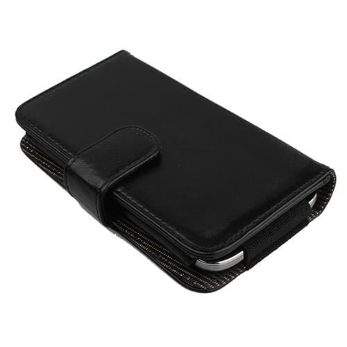 Xperia Acro S LT26W ile Uyumlu Yan Kapaklı Cüzdanlı Kart Bölmeli Deri Kılıf Siyah Renk