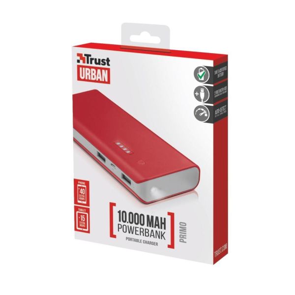 Trust Urban Primo Powerbank 10000 mAh Taşınabilir Şarj Cihazı Kırmızı