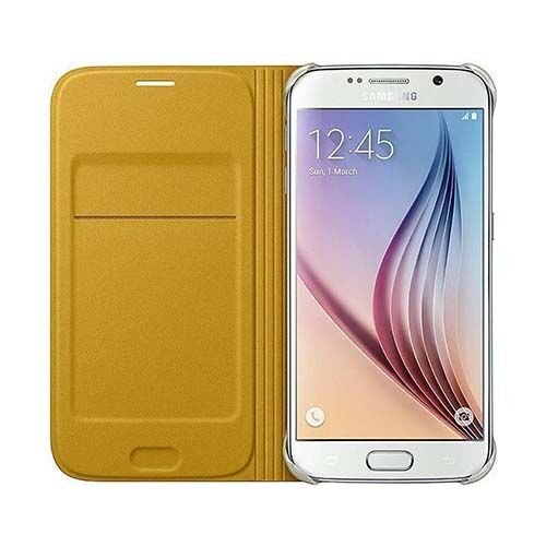 Galaxy S6 ile Uyumlu Flip Wallet (Tekstil) Sarı EF-WG920BYEGWW