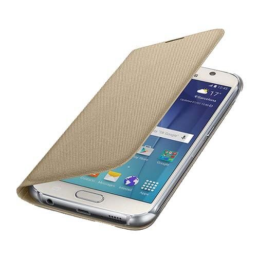 Galaxy S6 ile Uyumlu Flip Wallet (Tekstil) Altın EF-WG920BFEGWW (Out)