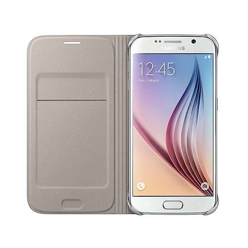 Galaxy S6 ile Uyumlu Flip Wallet (Tekstil) Altın EF-WG920BFEGWW (Out)