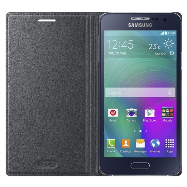 Galaxy A3 (2015) ile Uyumlu Kılıf Flip Cover Siyah (Out)