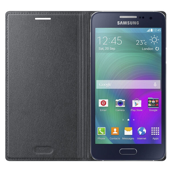 Galaxy A3 (2015) ile Uyumlu Kılıf Flip Cover Siyah (Out)