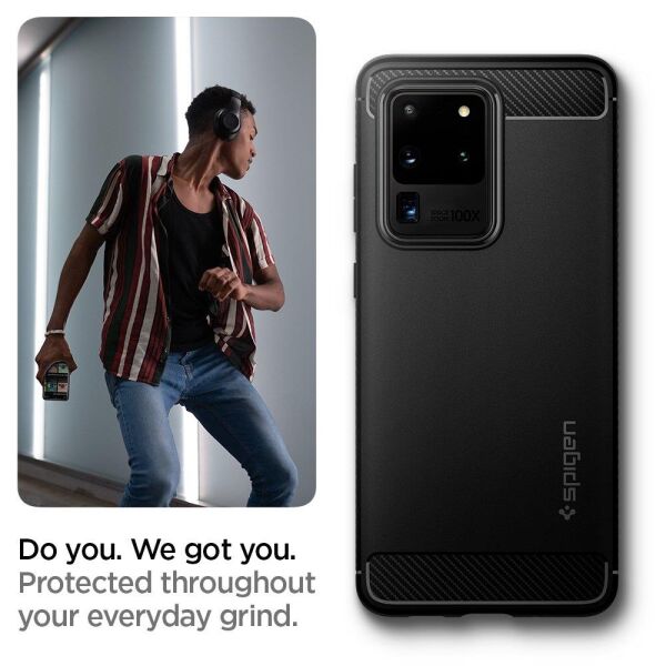 Spigen Galaxy S20 Ultra ile Uyumlu Kılıf Rugged Armor Matte Black