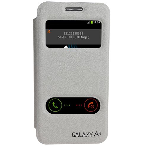 Galaxy A3 (2015) ile Uyumlu Kılıf Yan Model Vantuzlu Pencereli Beyaz