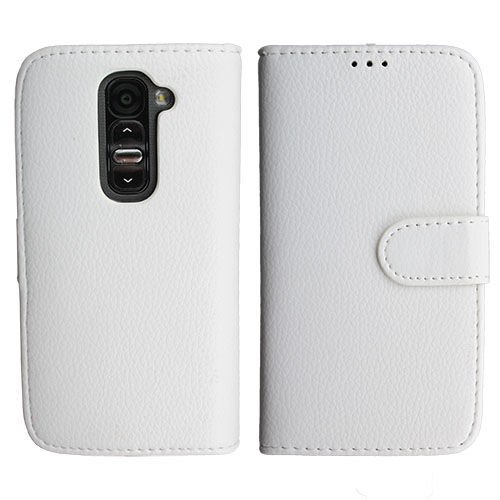 G2 Mini ile Uyumlu Yan Model Kartlıklı Deri Kılıf Beyaz