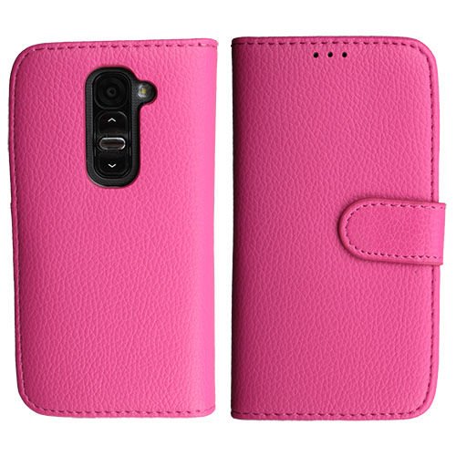 G2 Mini ile Uyumlu Yan Model Kartlıklı Deri Kılıf Pembe Renk