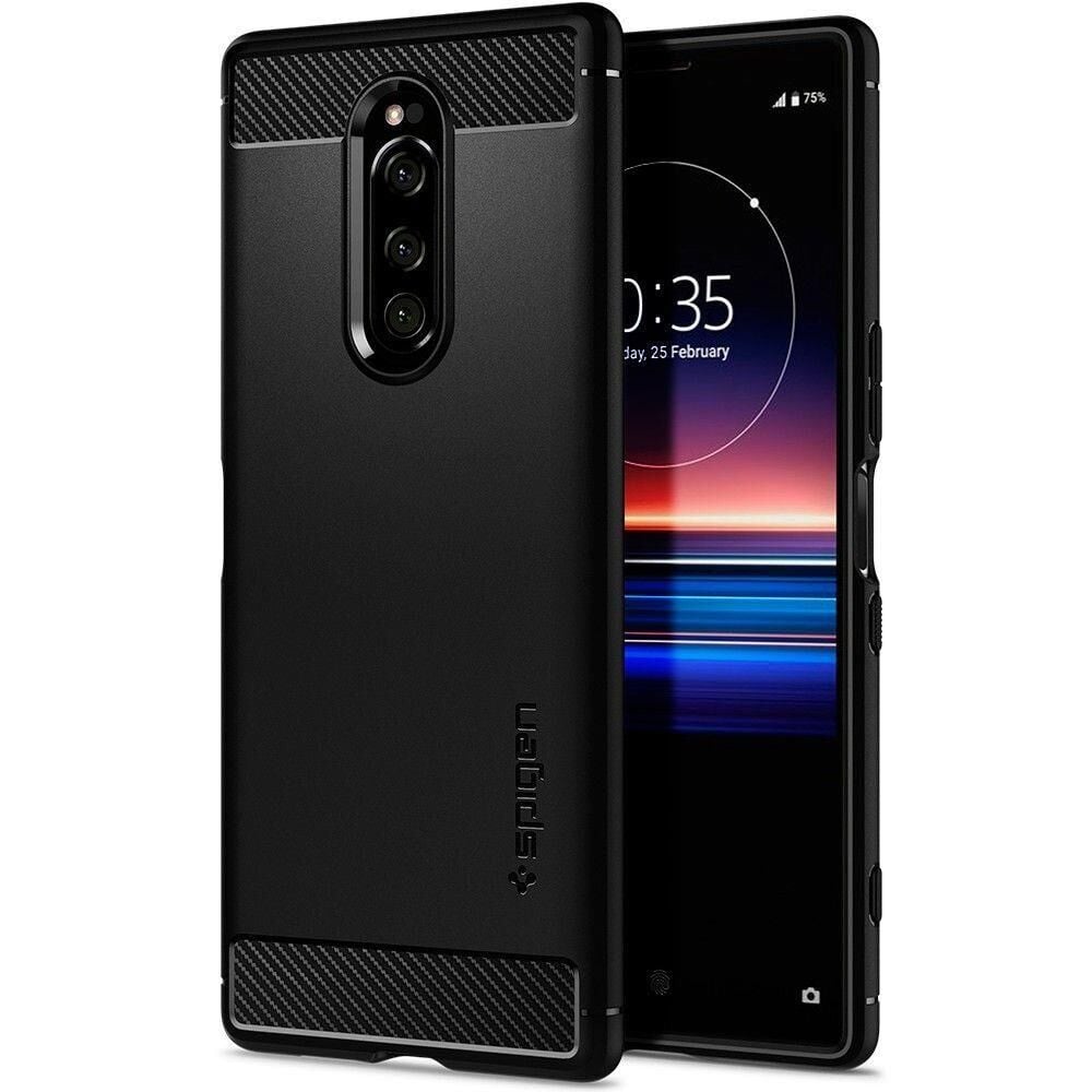 Spigen Xperia 1 ile Uyumlu Kılıf Rugged Armor Matte Black