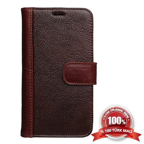 Galaxy S5 G900 ile Uyumlu Hakiki Deri Kapaklı Kılıf Kahverengi