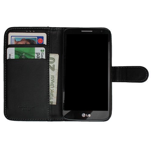 G2 Mini ile Uyumlu Yan Model Kartlıklı Deri Kılıf Siyah Renk