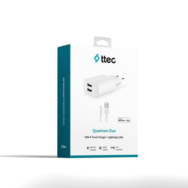Ttec Quantum Duo MFi Seyahat Şarj Cihazı Siyah 1A+2.4A 2SCM06B