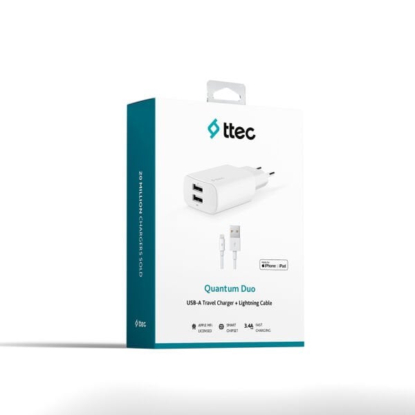 Ttec Quantum Duo MFi Seyahat Şarj Cihazı Siyah 1A+2.4A 2SCM06B