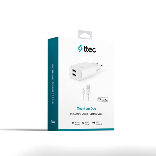 Ttec Quantum Duo MFi Seyahat Şarj Cihazı Siyah 1A+2.4A 2SCM06B