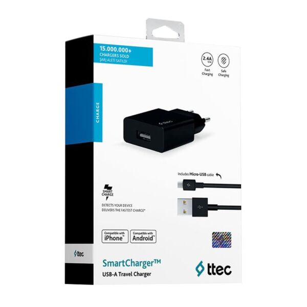 Ttec SmartCharger Seyahat Şarj Aleti 2.1A + Micro USB Kablo Siyah 2SCS20MS