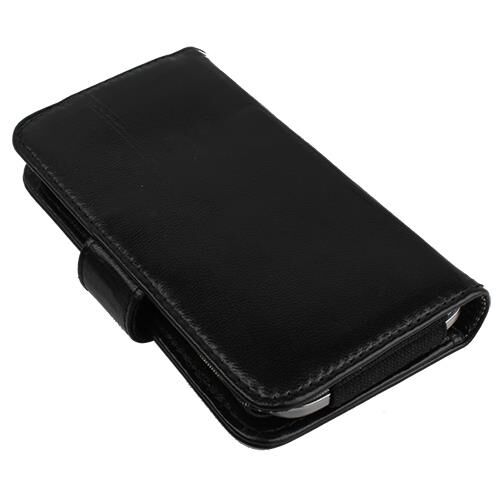 Lumia 520 ile Uyumlu Yan Kapaklı Cüzdanlı Kart Bölmeli Deri Kılıf Siyah Renk