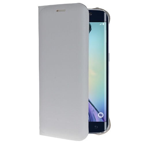 Galaxy S6 Edge ile Uyumlu Flip Wallet (Suni Deri) Beyaz