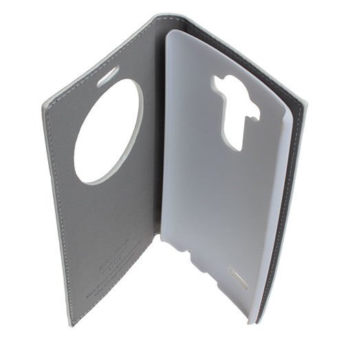 G4 ile Uyumlu Kılıf Pencereli Safir Serisi Kapaklı Beyaz