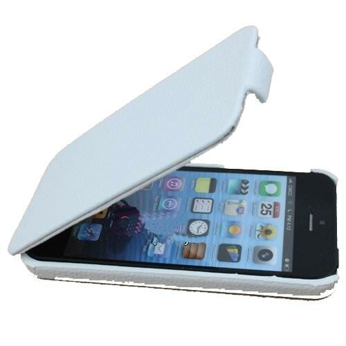 iPhone SE/5S/5 ile Uyumlu Deri Kılıf Dik Mıknatıssız Model Beyaz Renk