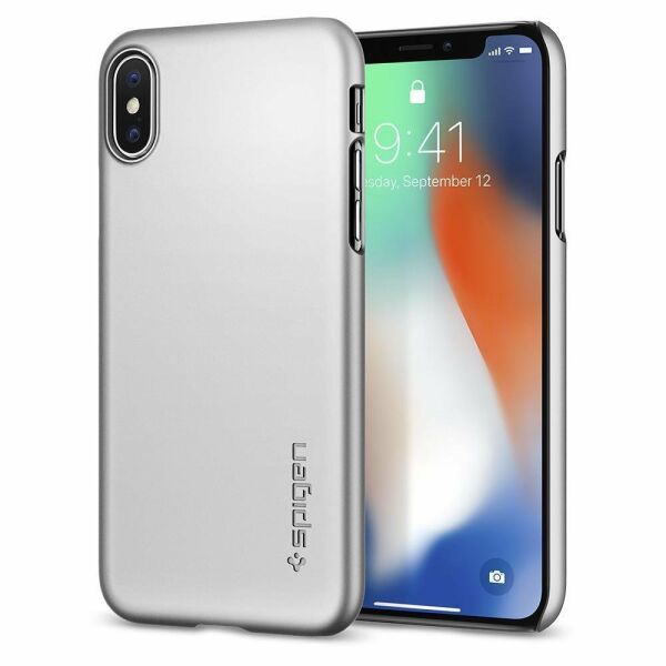 Spigen iPhone X ile Uyumlu Kılıf Thin Fit Ultra İnce Satin Silver
