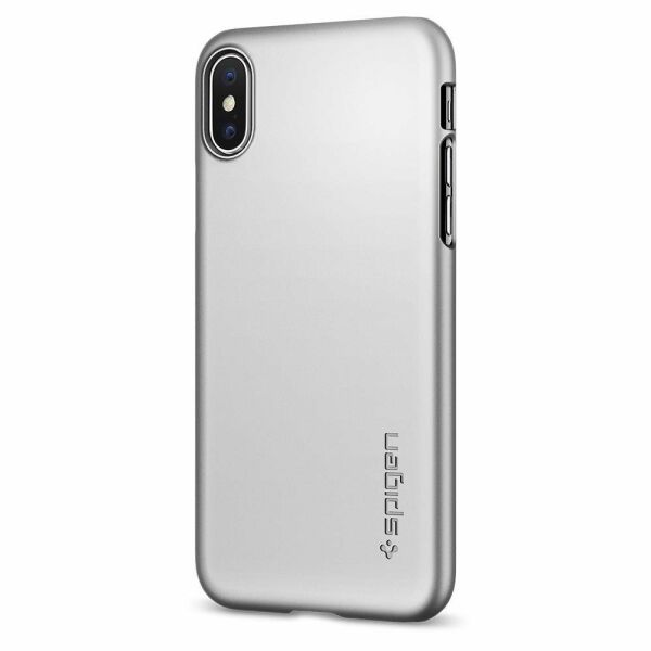 Spigen iPhone X ile Uyumlu Kılıf Thin Fit Ultra İnce Satin Silver