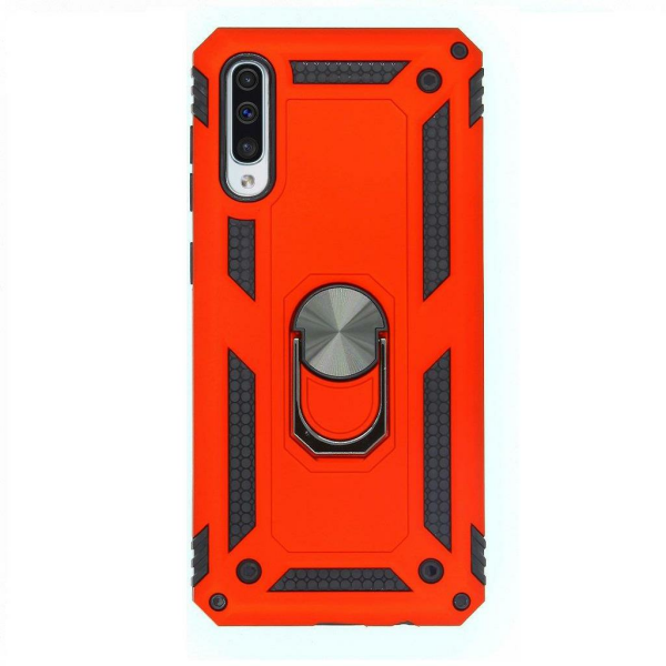 Jopus Galaxy A50 ile Uyumlu Yüzüklü Standlı Zırhlı Silikon Kılıf Kırmızı
