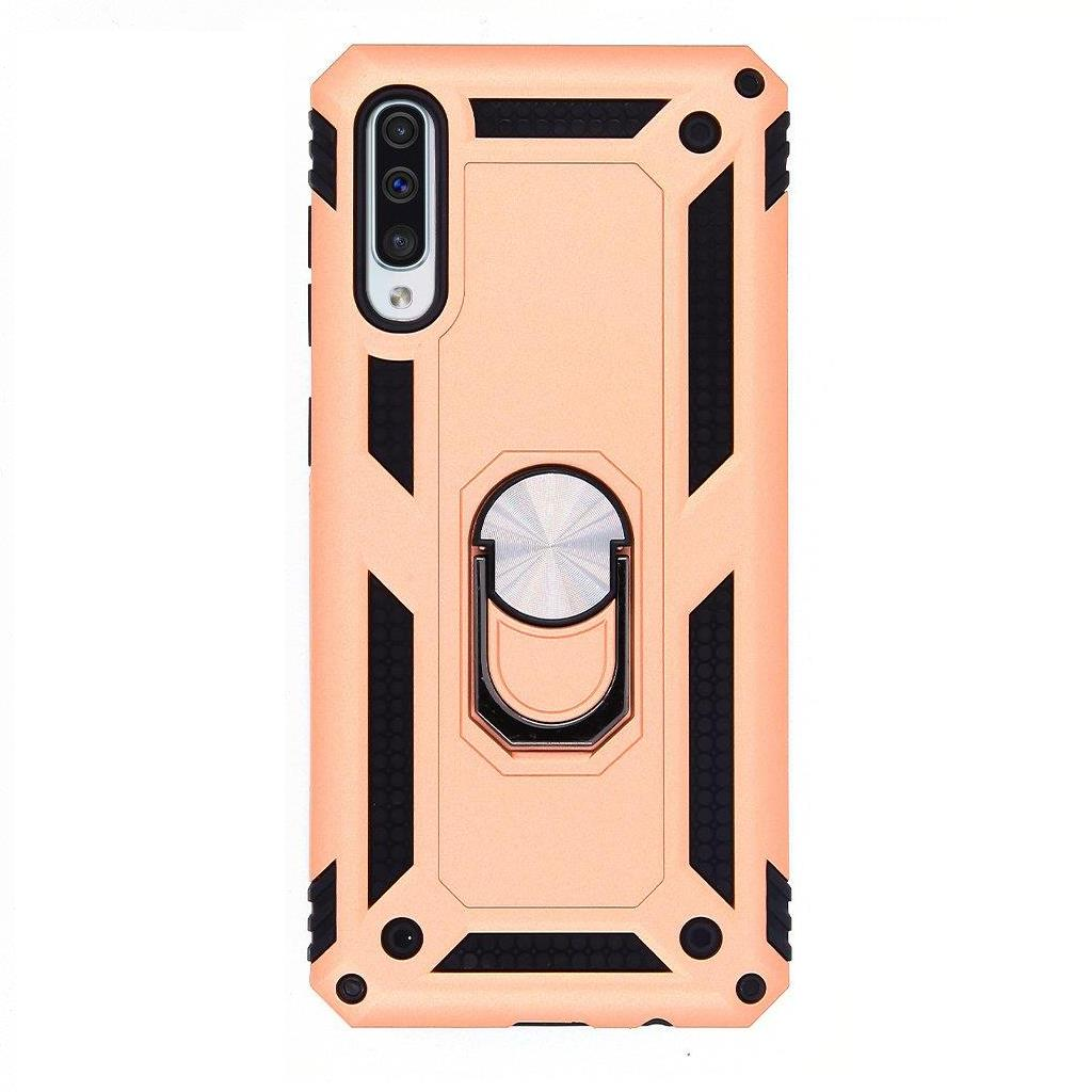 Jopus Galaxy A50 ile Uyumlu Yüzüklü Standlı Zırhlı Silikon Kılıf Rose Gold