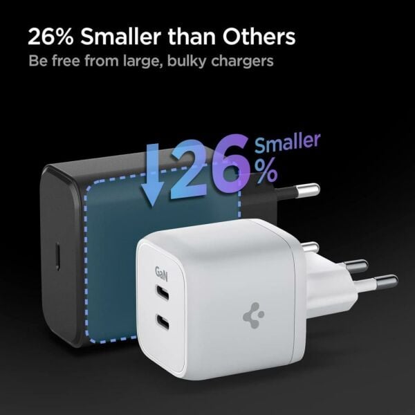 Spigen USB-C Duvar Şarj Cihazı PowerArc ArcStation 45W 2 Port Hızlı Şarj Cihazı PE2105 White