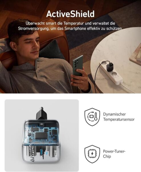 Anker 313 Şarj Cihazı 45W A2643 Siyah