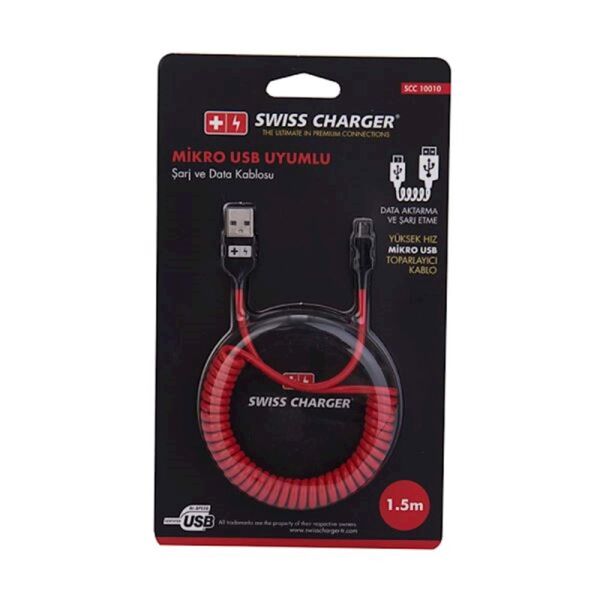 Swiss Charger Spiral Micro Usb Kablo SCC-10010 1,5m
