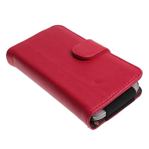 Lumia 820 ile Uyumlu Yan Kapaklı Cüzdanlı Kart Bölmeli Deri Kılıf Kırmızı Renk