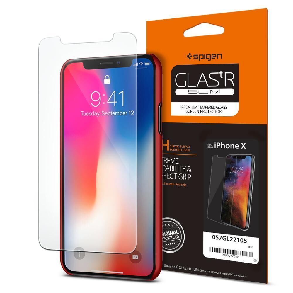 Spigen iPhone X ile Uyumlu Cam Ekran Koruyucu GLAS.tR SLIM