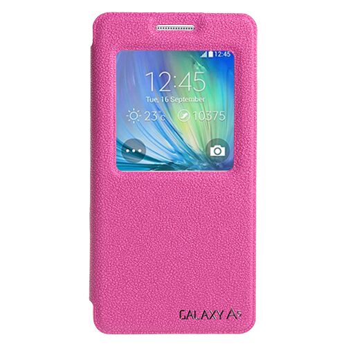 Galaxy A5 2015 ile Uyumlu Kılıf Yan Model Vantuzlu Pencereli Pembe