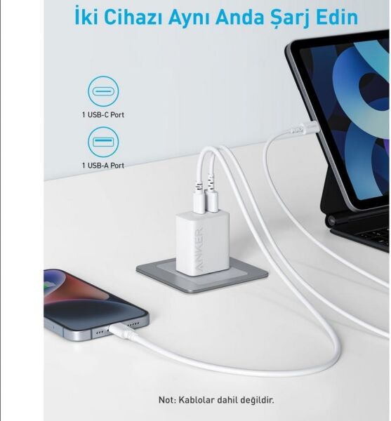 Anker 312 Hızlı Şarj Cihazı (2-Port, 20W) A2348 Beyaz