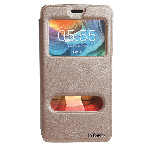 inTouch 4 ile Uyumlu Kılıf Yan Model Vantuzlu Pencereli Altın